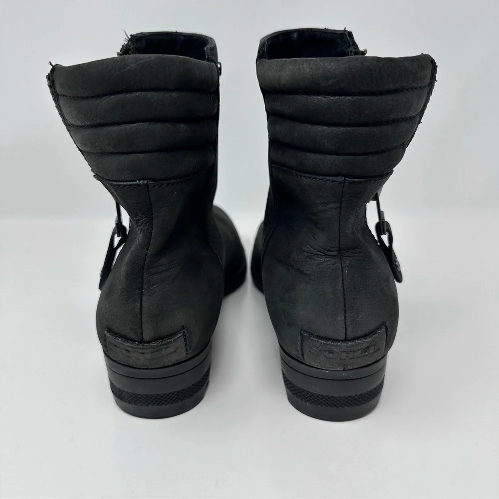 Sorel Danica Leather Side Zip Ankle Boots Black Size 8